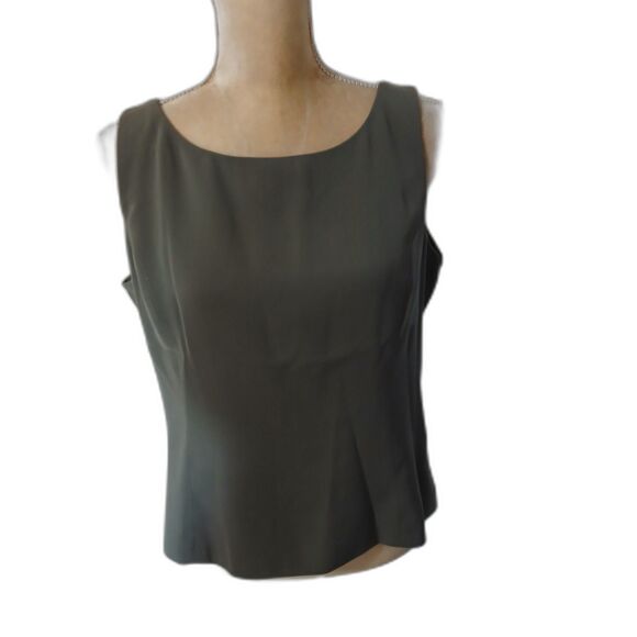 Vintage Amanda Smith sage green sleeveless top fitted side zip sz 12 great suit - Picture 2 of 5